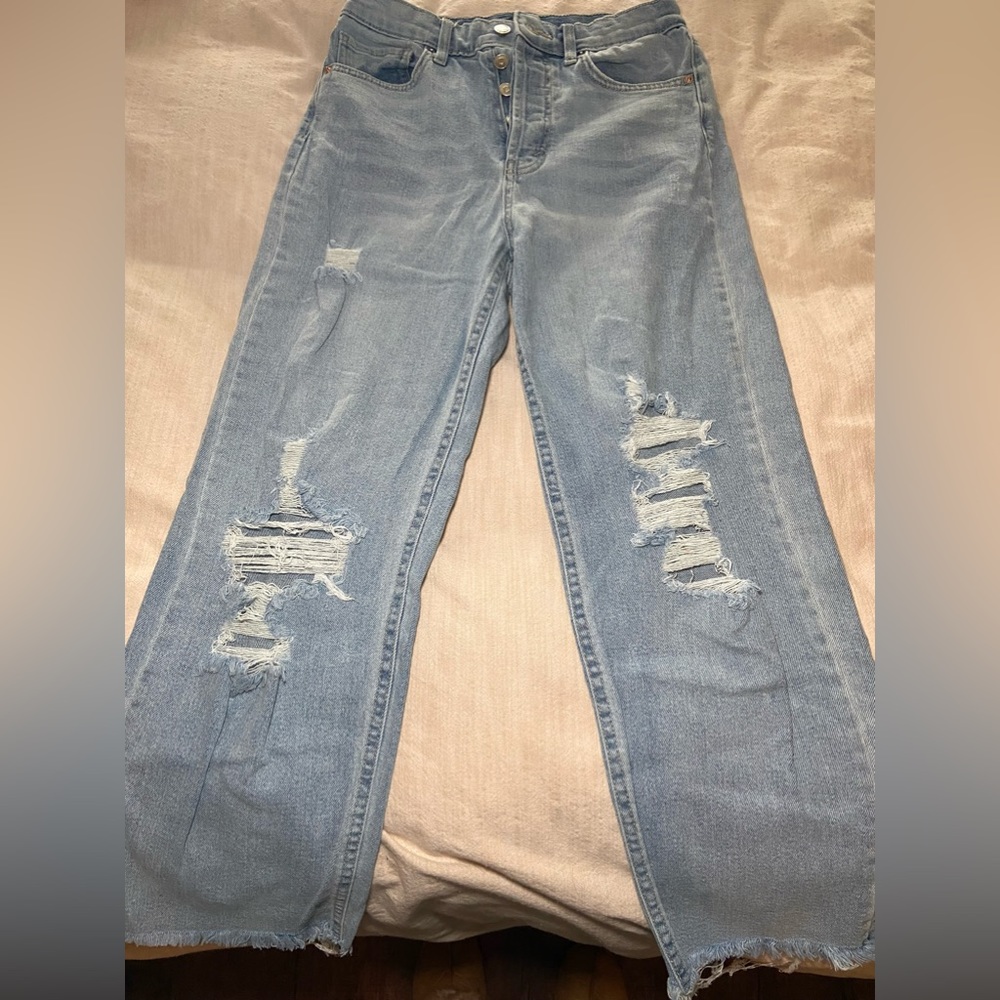 High Rise Straight Ripped Denim